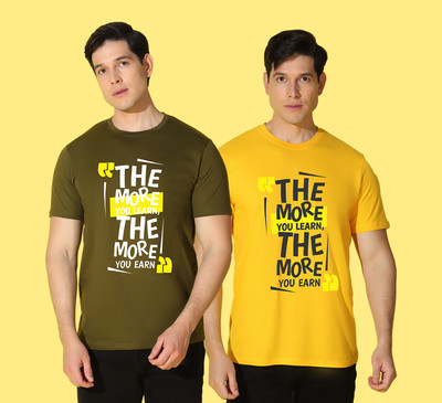 WOOSTRO Printed Men Round Neck Green, Yellow T-Shirt