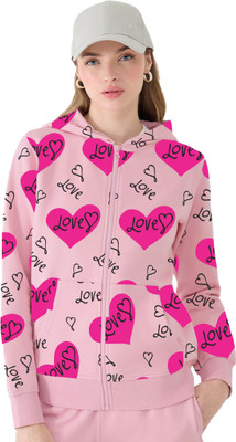 JOZMER Graphic Print Women Hooded Neck Pink T-Shirt