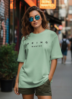 BEING WANTED Printed Women Round Neck Light Green T-Shirt