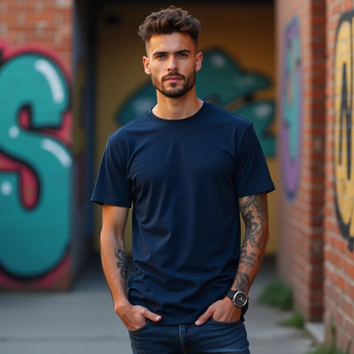 PrintingPixels Solid Men Round Neck Navy Blue T-Shirt