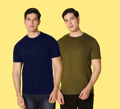 WOOSTRO Solid Men Round Neck Blue, Green T-Shirt