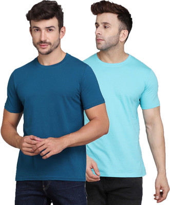 TEEFOX Solid Men Round Neck Blue, Light Blue T-Shirt