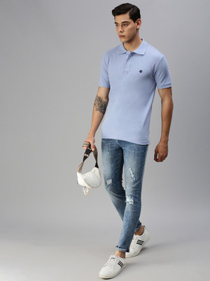ONN Solid Men Polo Neck Light Blue T-Shirt