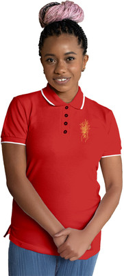Fighterhero Printed Women Polo Neck Red T-Shirt
