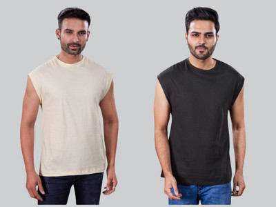 I&D Solid Men Round Neck Multicolor T-Shirt