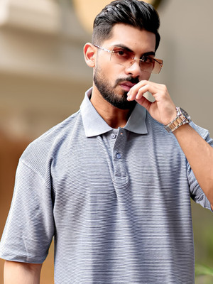 MANIAC Self Design Men Polo Neck Grey T-Shirt