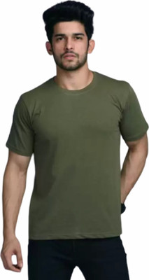 Uniplanet Store Solid Men Round Neck Dark Green T-Shirt
