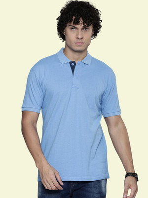 TEMUK Solid Men Polo Neck Light Blue T-Shirt