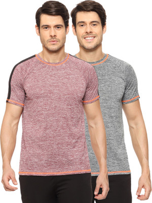 TQH Solid Men Round Neck Maroon, Grey T-Shirt