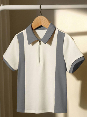 NB NICKY BOY Colorblock Men Zip Neck White, Grey T-Shirt