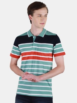 DUKE Striped Men Polo Neck Green T-Shirt