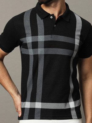 Hushbucks Checkered Men Polo Neck Black T-Shirt