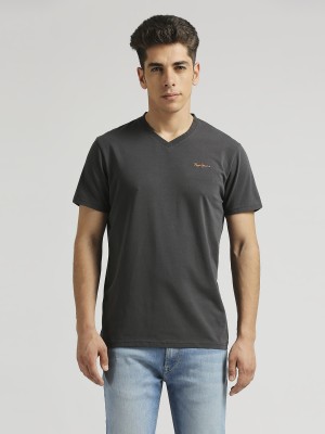 Pepe Jeans Solid Men V Neck Grey T-Shirt