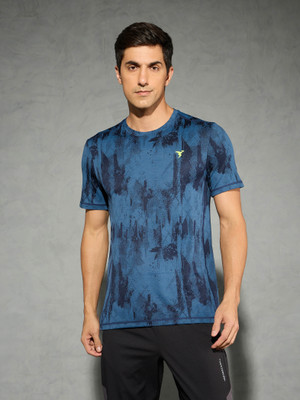 TECHNOSPORT Printed Men Round Neck Navy Blue T-Shirt