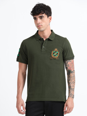 Texman Printed Men Polo Neck Dark Green T-Shirt