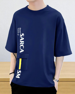 Autna Typography Men Round Neck Navy Blue T-Shirt