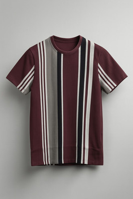 Rollingood Striped Men Round Neck Multicolor T-Shirt