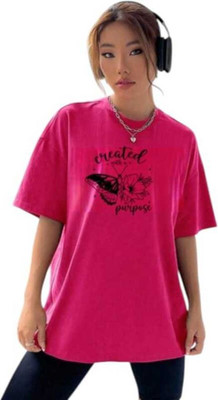 Hivewear Graphic Print Women Round Neck Pink T-Shirt
