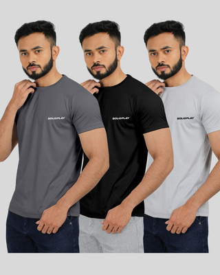INDICLUB Printed Men Round Neck Grey, Black, Silver T-Shirt