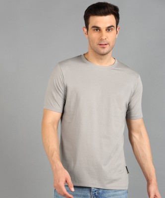 KAEZRI Solid Men Round Neck Grey T-Shirt