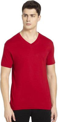 JOCKEY Solid Men V Neck Red T-Shirt
