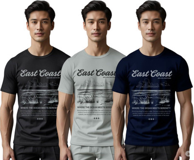 Millionemotions Graphic Print Men Round Neck Black, Grey, Blue T-Shirt