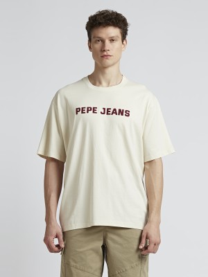 Pepe Jeans Graphic Print Men Crew Neck White T-Shirt