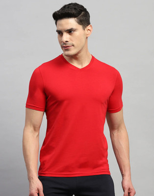 MH MOGHAHILLS Solid Men V Neck Red T-Shirt