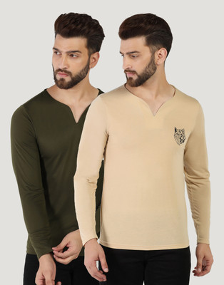 INKKR Solid Men V Neck Multicolor T-Shirt