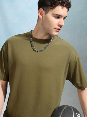 HIGHLANDER Solid Men Round Neck Green T-Shirt