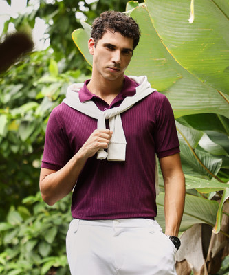 CAMPUS SUTRA Geometric Print Men Polo Neck Purple T-Shirt