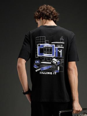 WROGN Solid Men Crew Neck Black T-Shirt