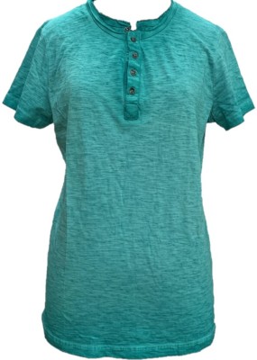 SILVER CRESCENT Self Design Women Henley Neck Light Blue T-Shirt