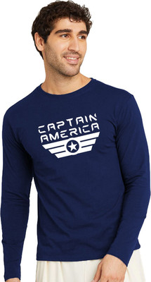 OrrganicChics Printed Men Round Neck Navy Blue T-Shirt