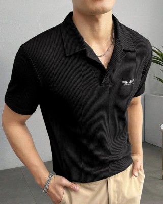 EyeBogler Solid Men Polo Neck Black T-Shirt