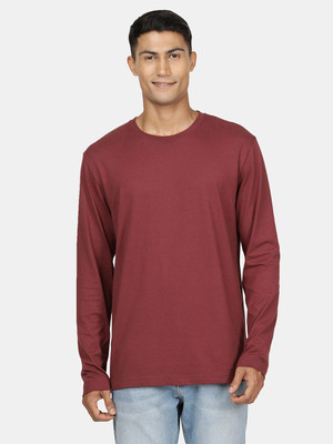 OrrganicChics Solid Men Round Neck Maroon T-Shirt