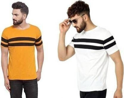 TEE TREE Colorblock Men Round Neck Yellow, White T-Shirt