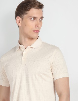 ARROW Self Design Men Polo Neck Beige T-Shirt