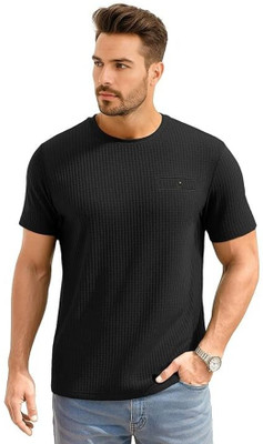 RIDHUDEE Solid Men Crew Neck Black T-Shirt