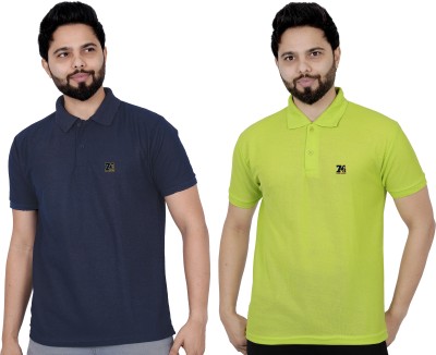 La Milano Solid Men Polo Neck Light Green, Dark Blue T-Shirt