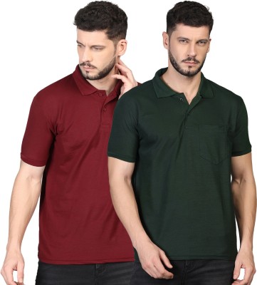 INKKR Solid Men Polo Neck Maroon T-Shirt