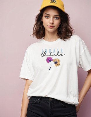 Smartees Printed Women Round Neck White T-Shirt