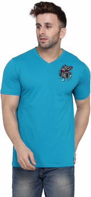 tfurnish Printed Men V Neck Light Green T-Shirt
