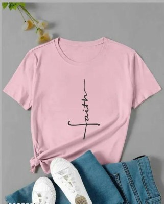 Madhav Creation Typography Women Round Neck Pink T-Shirt