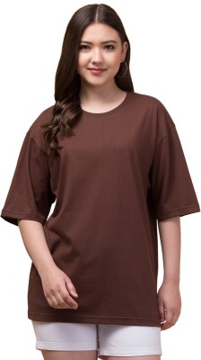 Malana Merino Solid Women Round Neck Brown T-Shirt