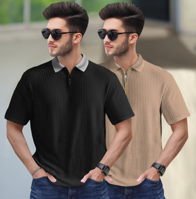 TRIPR Striped Men Polo Neck Multicolor T-Shirt