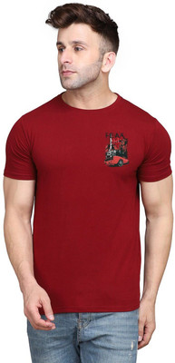 tfurnish Printed Men Round Neck Maroon T-Shirt