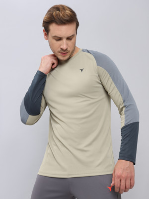 TECHNOSPORT Colorblock Men Round Neck Beige T-Shirt