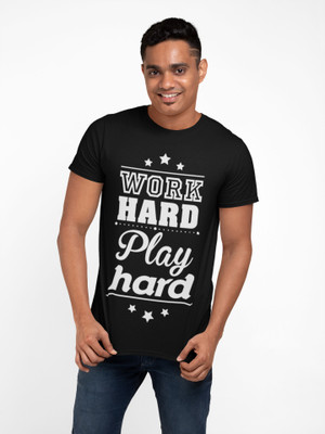 HopOffer Typography Men Round Neck Black T-Shirt