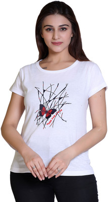 Ogarti Printed Women Round Neck White T-Shirt